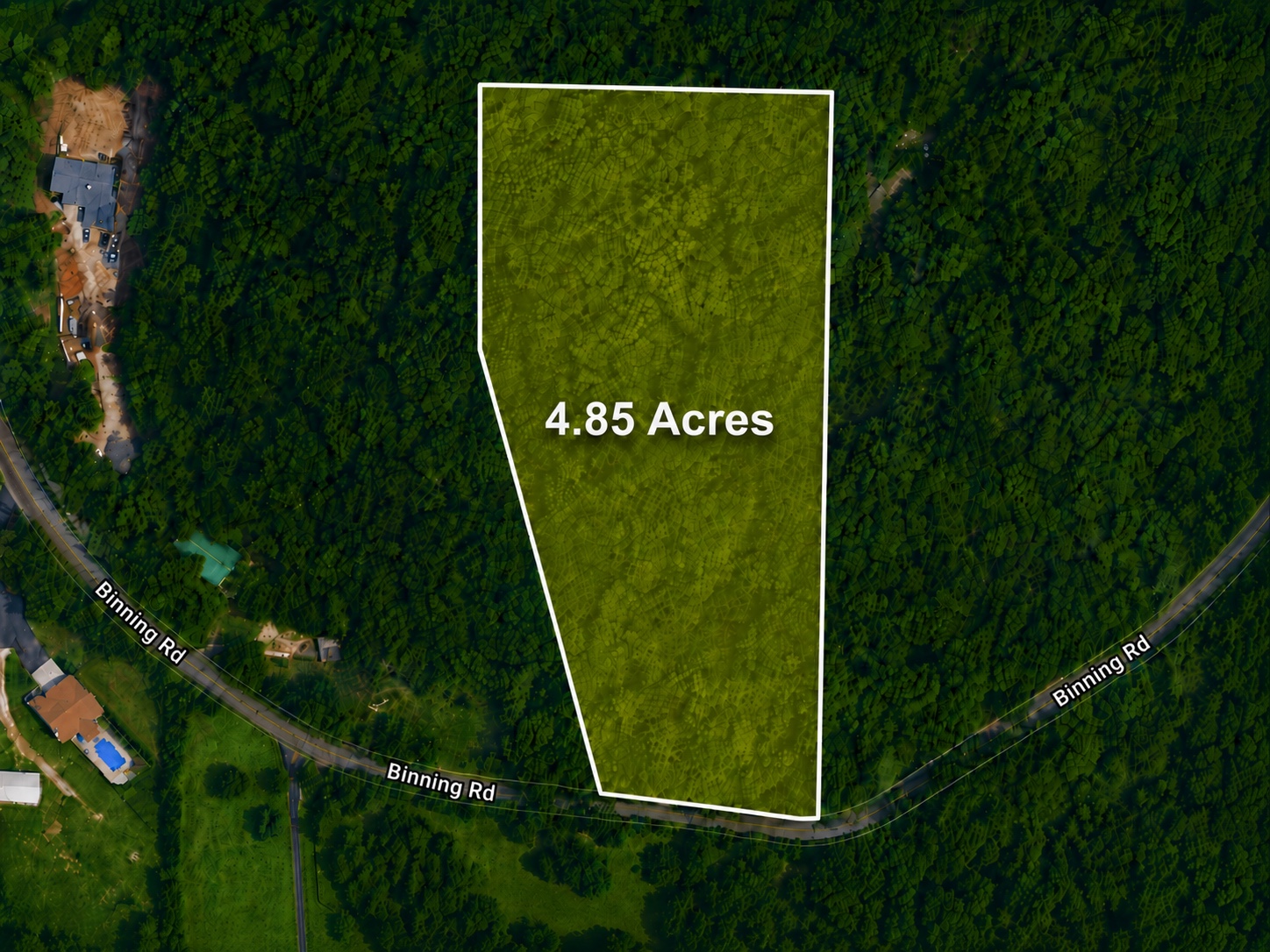 Aerial view outlining the 4.85-acre Lot 3B along Binning Road